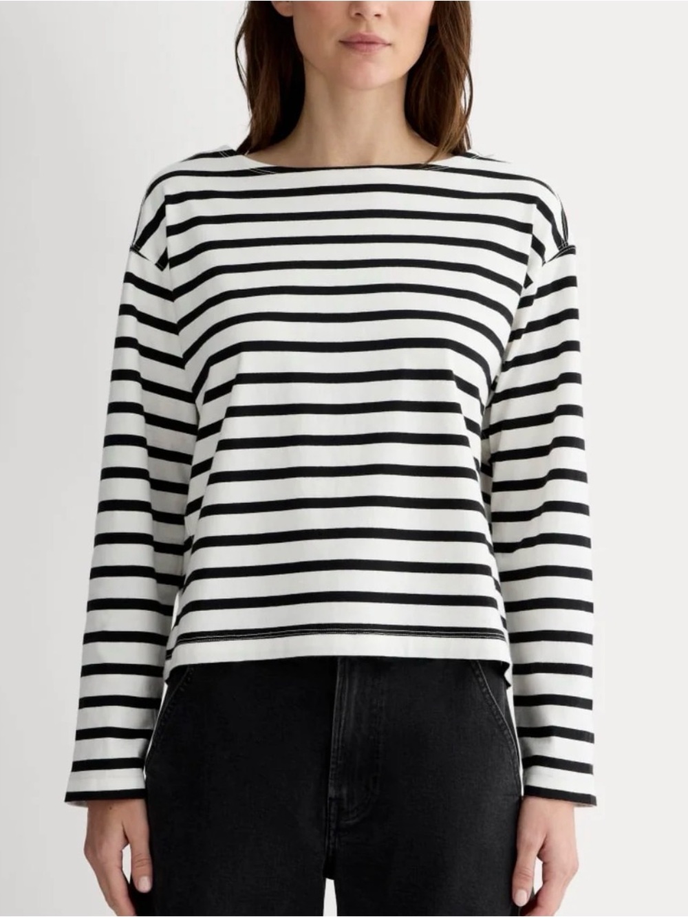 Everlane - The Mariner Black And White Stripe Long Sleeve Boat Neck Blouse Large